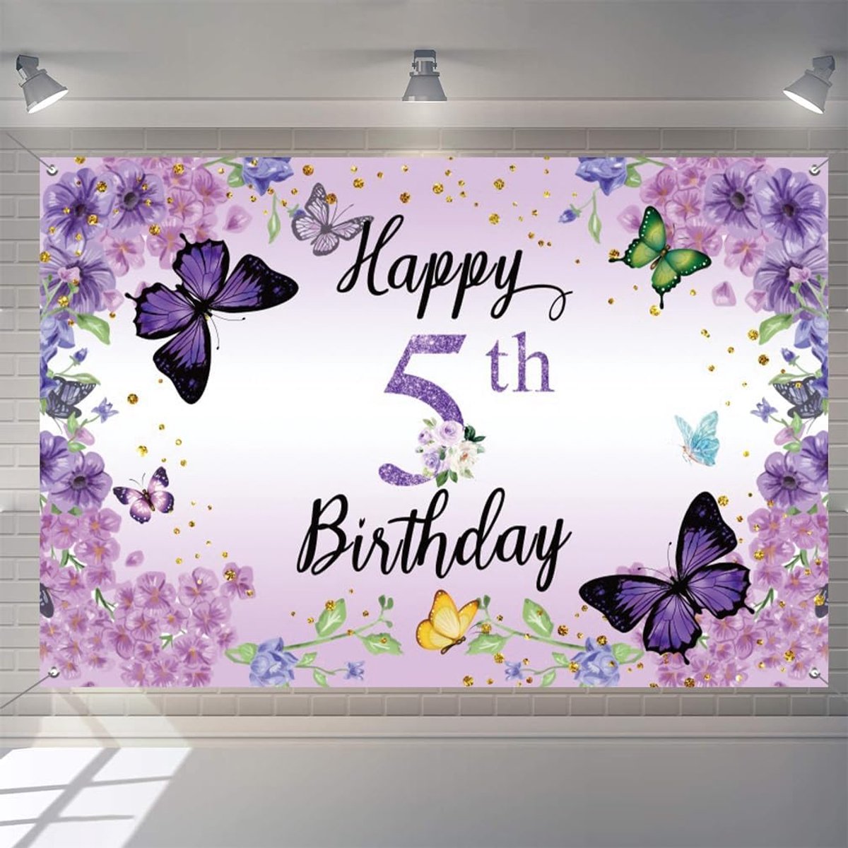 5th Birthday Decoration Girls, Happy 5th Birthday Banner Flowers Fabric Sign Poster Door Decoration, 5th Birthday - ShopVlot