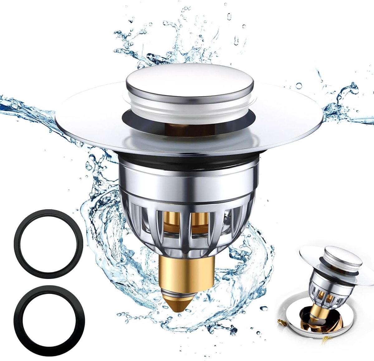 Washbasin Stops Pop-Up, Universal Pop Up Drain Plug Washbasin, Bathroom Sink Plug Stopper, Stainless Steel Drain Plug - ShopVlot