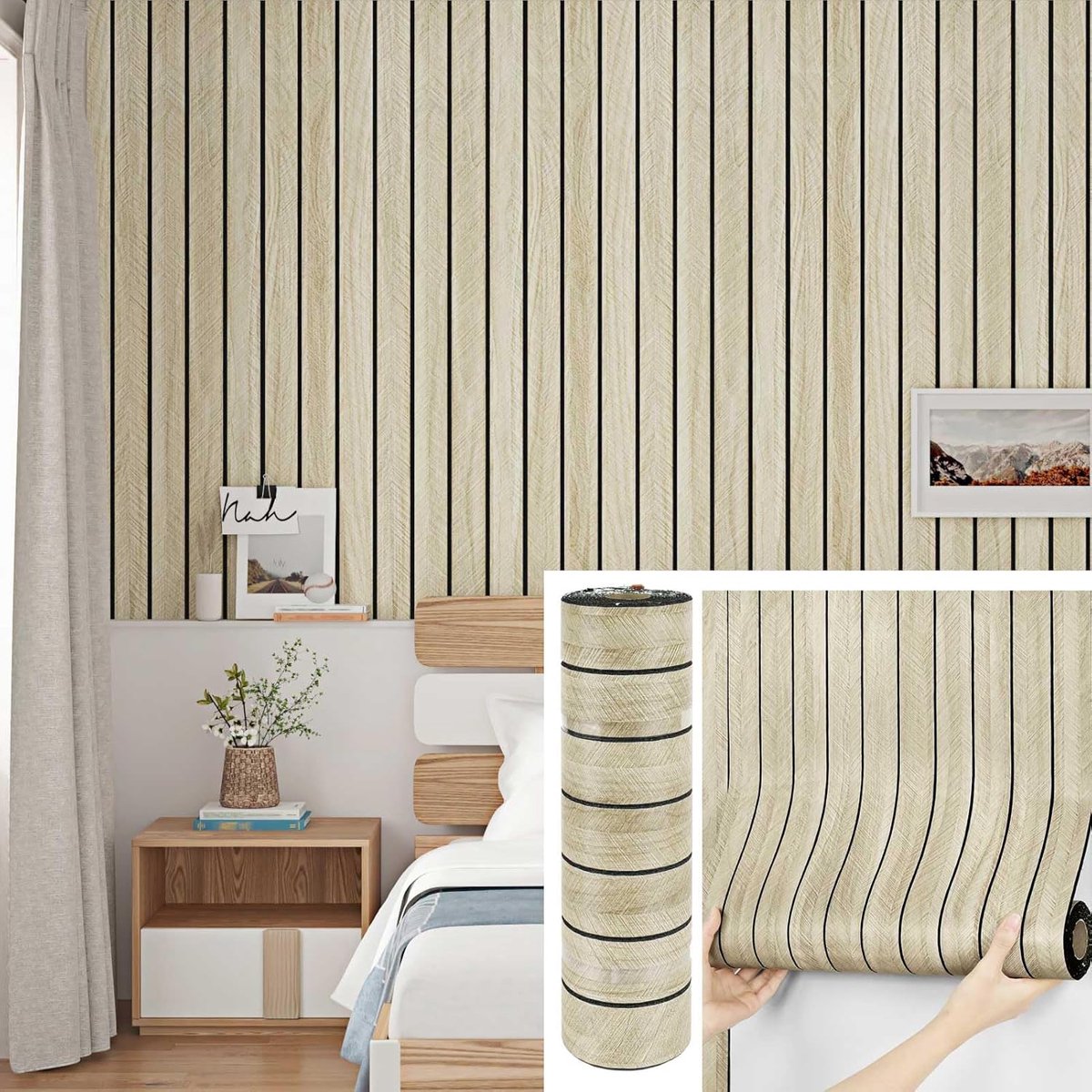 Self-Adhesive Wall Panels Wood Look Beige Wall Cushion Wall Decoration Living Room Wall Cladding Self-Adhesive Slat - ShopVlot