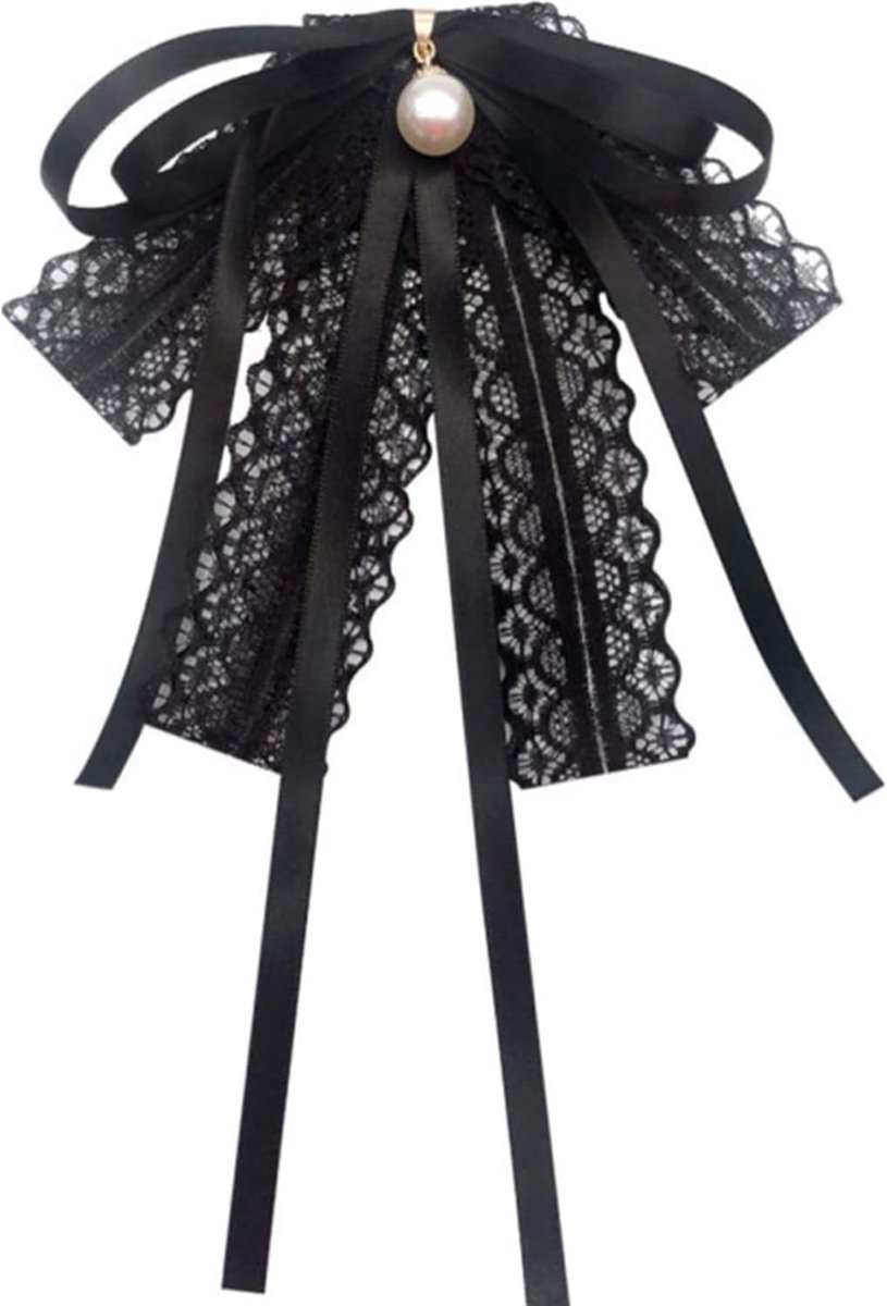 Black Lace Bow Tie Brooch for Girls and Women, Fashion Collar Brooch Pre Tied Collar Shirt Corsage Collar Women - ShopVlot