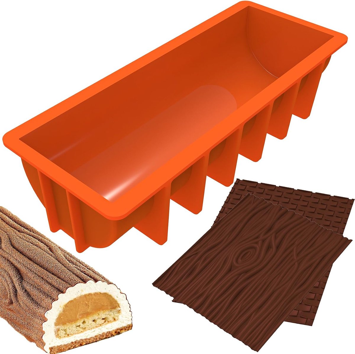 webake Log Mould Silicone Christmas Cake Mould with 2 pcs Silicone Mats Buch de Noel Mold, 32 x 13.2 x 7.5cm - ShopVlot