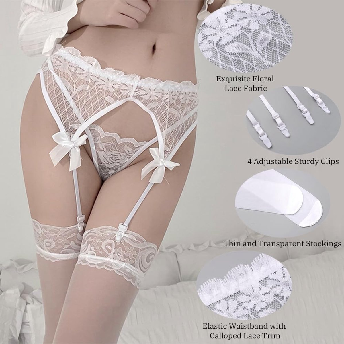 Women's 2 Pieces Sexy Lace Garter for Socks with 4 Adjustable Elastic Straps Large Size Guepier with Garter Holder - ShopVlot