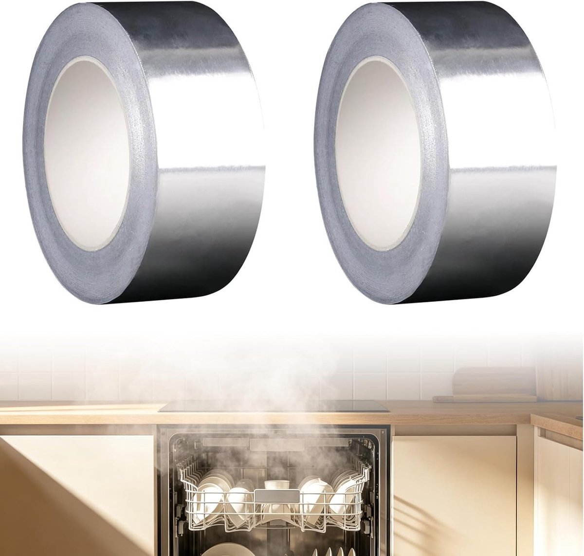 Stoomblokkeringsfolie voor vaatwasser, 695 x 75 mm, verpakking van 2 hittebeschermingsfolie voor werkblad, aluminium - ShopVlot