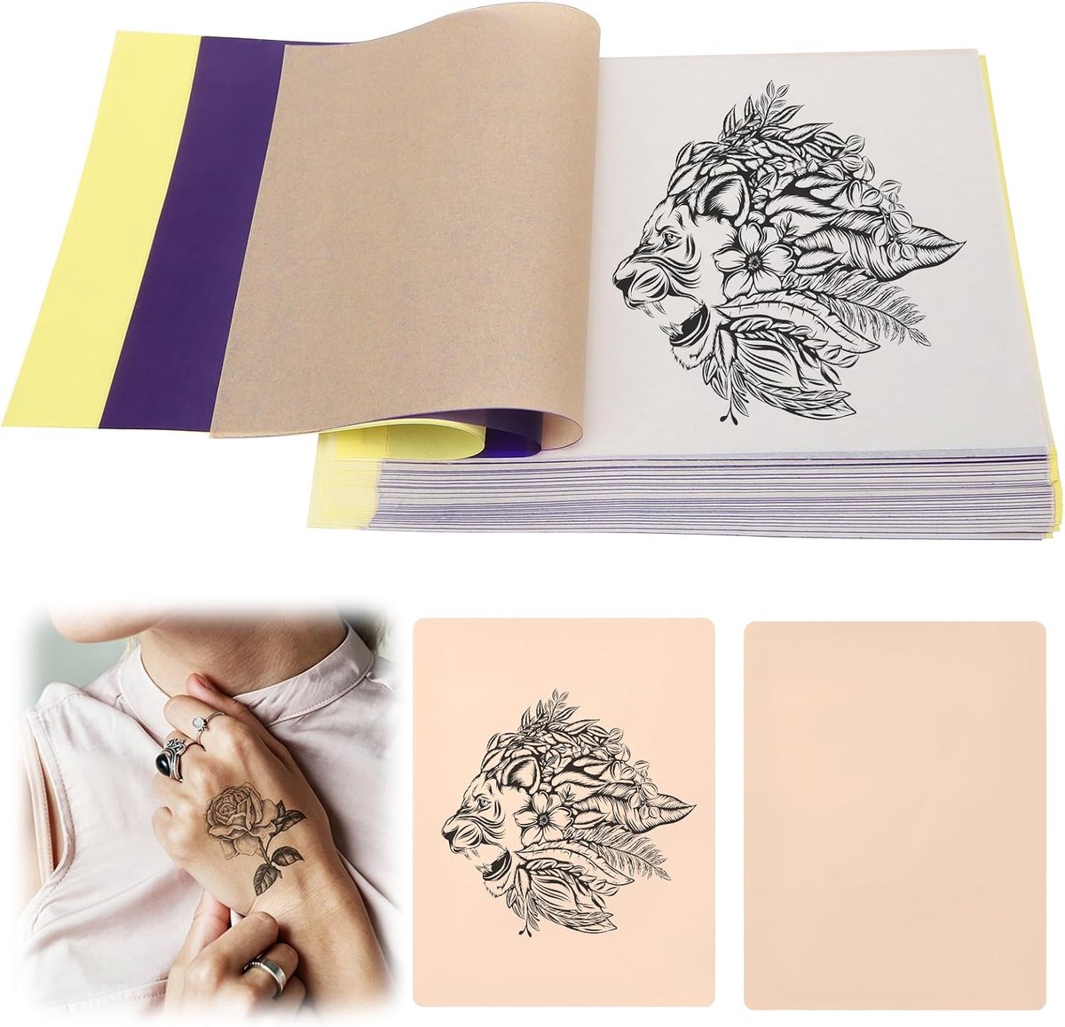 50 Sheets A4 Tattoo Transfer Paper, 4-Ply Stencil Paper for Accurate Transfers, with 2 x Practice Skin for Beginners - ShopVlot