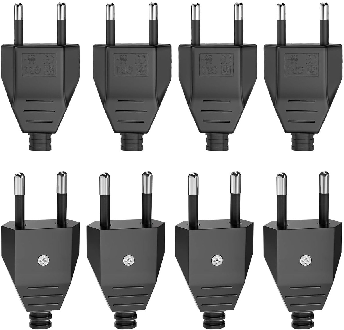 8 pieces Euro plug flat, Euro plug, Euro coupling, power plug flat (220V, 2.5A), Schuko plug flat, euro plug black - ShopVlot