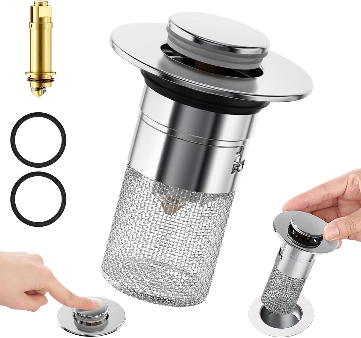 Washbasin stopper with strainer, 34-40 mm, pop-up floor drain, filter, washbasin, stopper, stainless steel, drain - ShopVlot
