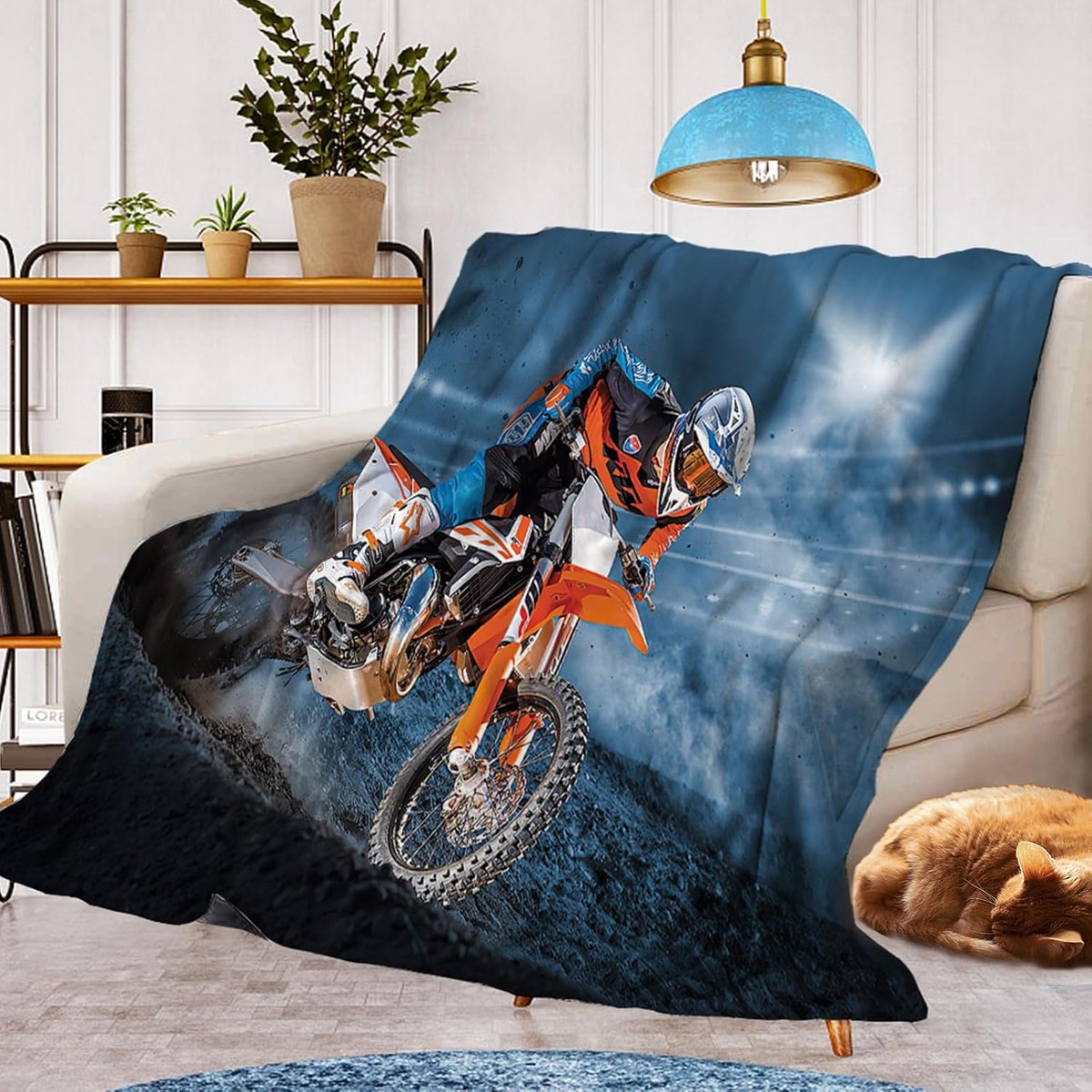 Motorcycle Blanket Cuddly Blanket, Warm Fluffy Blanket for Children, Motocross Blanket, Flannel Blanket, Microfibre - ShopVlot