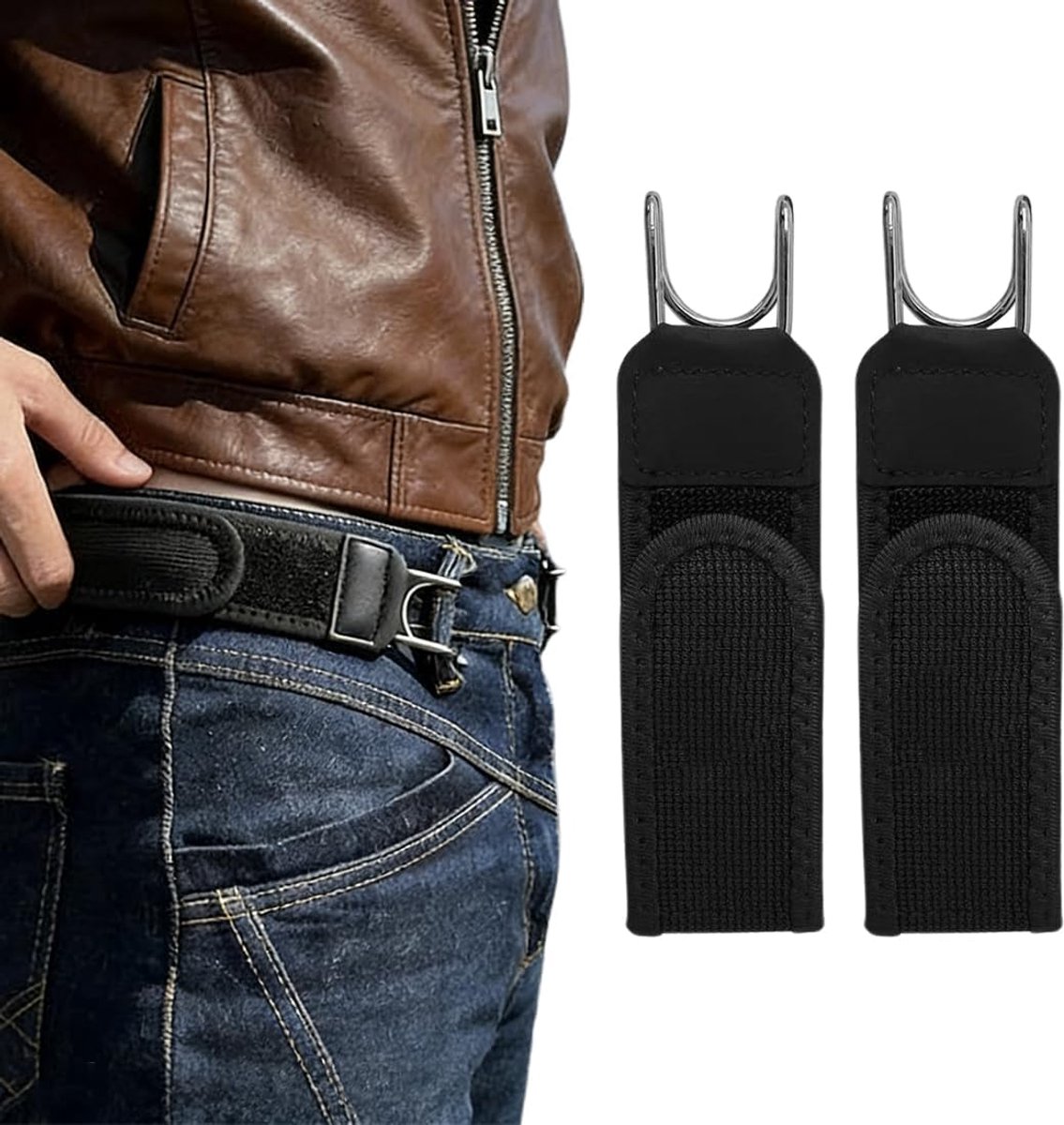 2 stuks onzichtbare elastische riem met metalen haken, onzichtbare elastische tailleriem voor dames en heren - ShopVlot