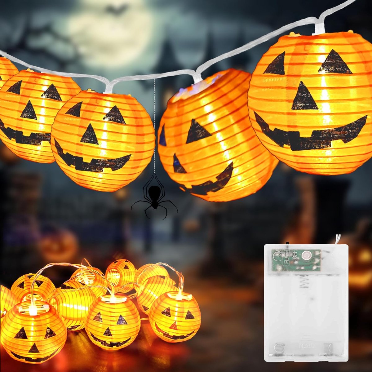 6 m 20 LED Fairy Lights Battery Operated Orange Pumpkin Lantern Battery Operated 2 Modes Waterproof Outdoor Indoor - ShopVlot