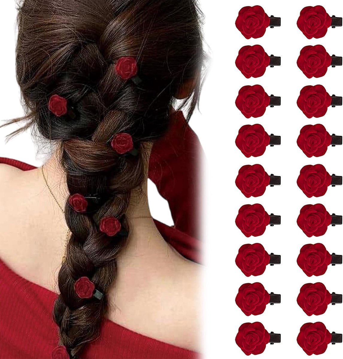 Haarklem, Rode Rozenbloem & Mini Haarspeld, Haarclips voor Dames en Meisjes, Vintage Retro Haaraccessoires voor - ShopVlot
