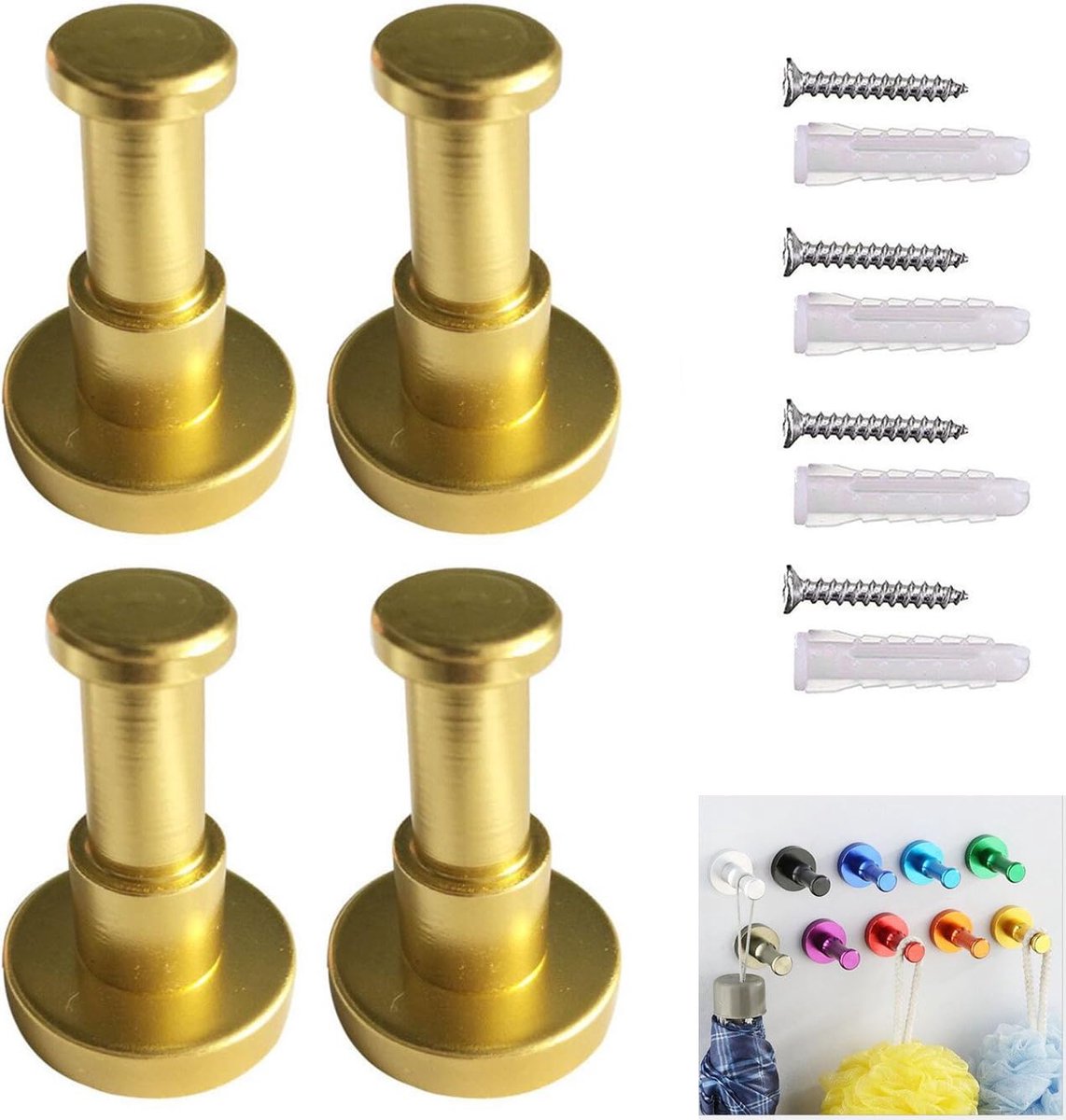 UOOOM 4pcs Space Aluminum Wall Mounted Coat Robe Hooks Colorful Clothes Towel Hook Hanger Gold - ShopVlot