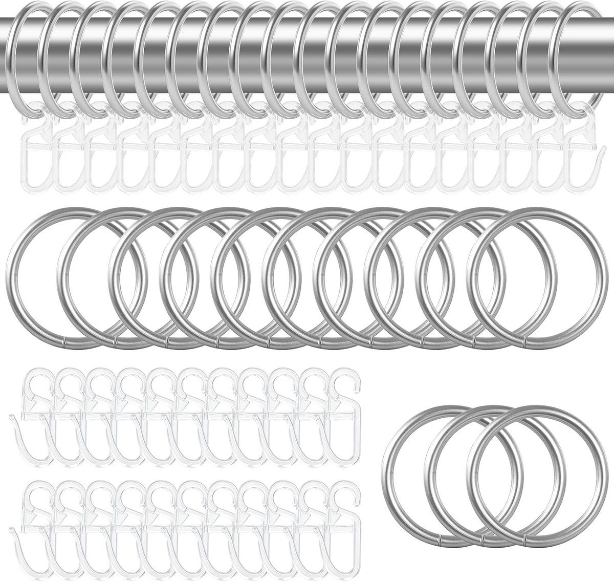 45pcs Curtain Rings, Metal Curtain Rings, Curtain Rings and 45pcs Plastic Curtain Hooks for Window Door Shower - ShopVlot