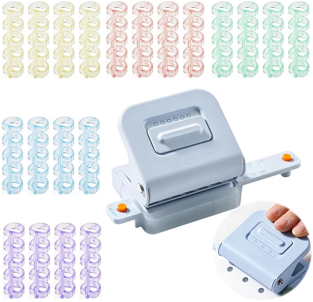 Papierperforator - Blauw - A4 - Verstelbare Metalen Perforator met 20 Transparante Ringen - Voor Kantoor en Hobby