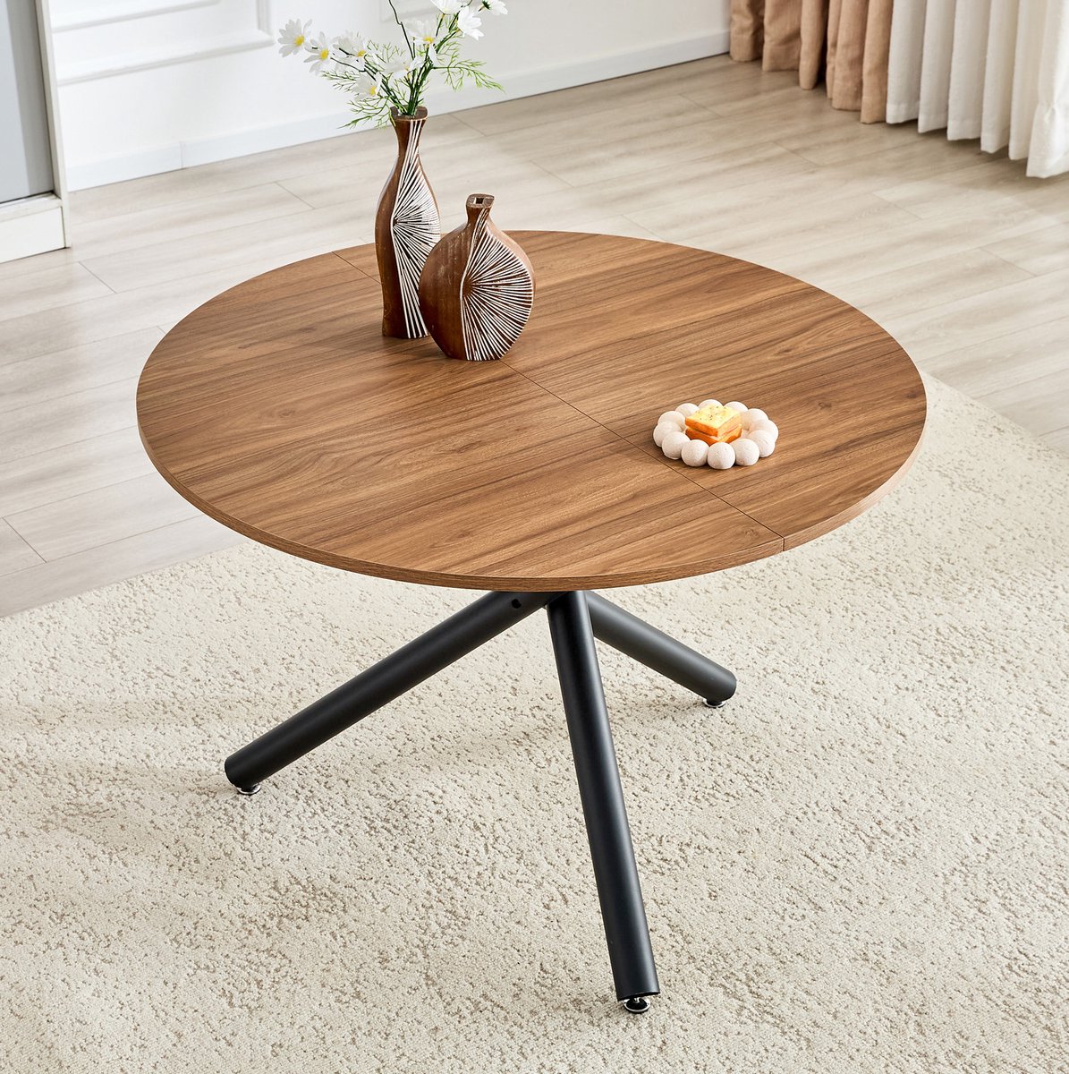 OKWISH Bijzettafel - Rond Industrieel Design - Driepoot Van Metaal - Voor Woonkamer Slaapkamer En Hal - Walnoot Zwart - 110 Cm
