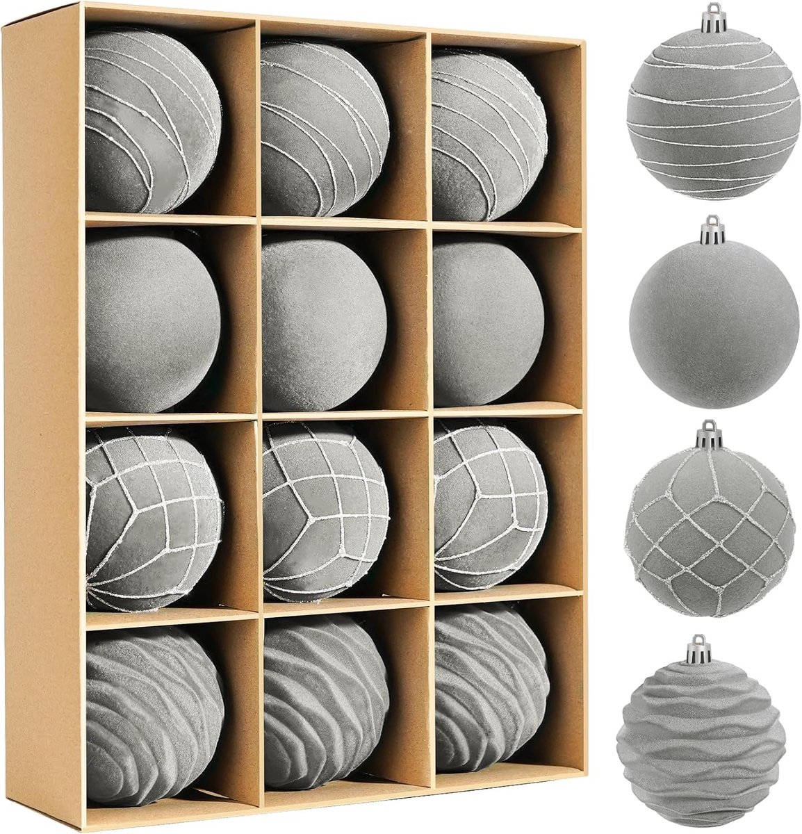 Kerstballen set 12 stuks - fluwelen 8 cm ornamenten - onbreekbaar plastic - perfect voor kerstdecoratie - ShopVlot