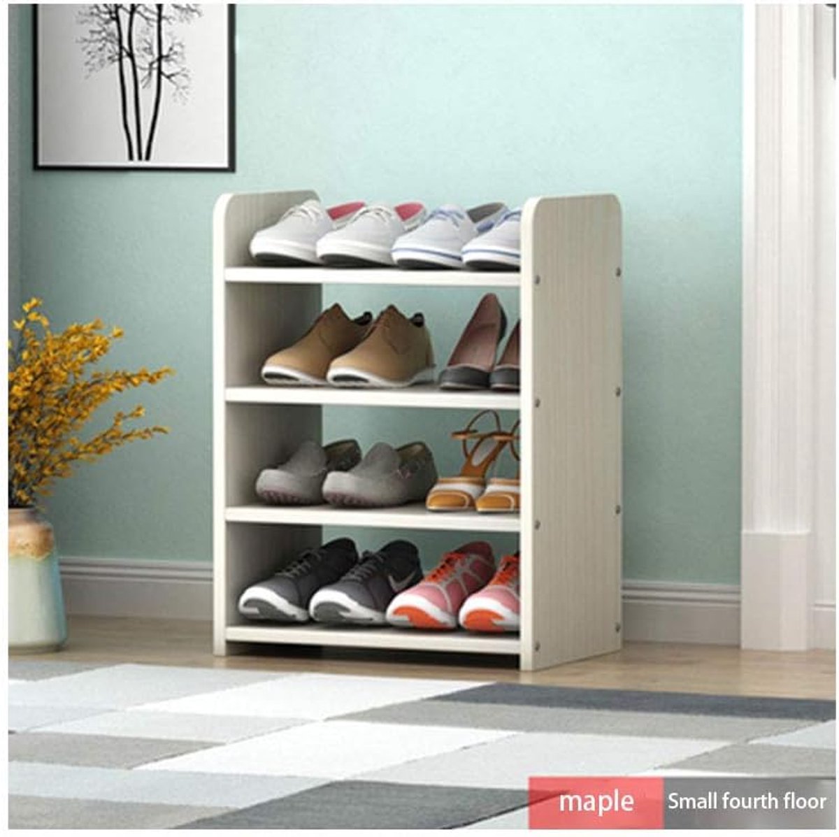 Schoenenrek 4 Laags - Houten Schoenplank - Natuurlijk Kleur - Multifunctioneel Gebruik - ShopVlot