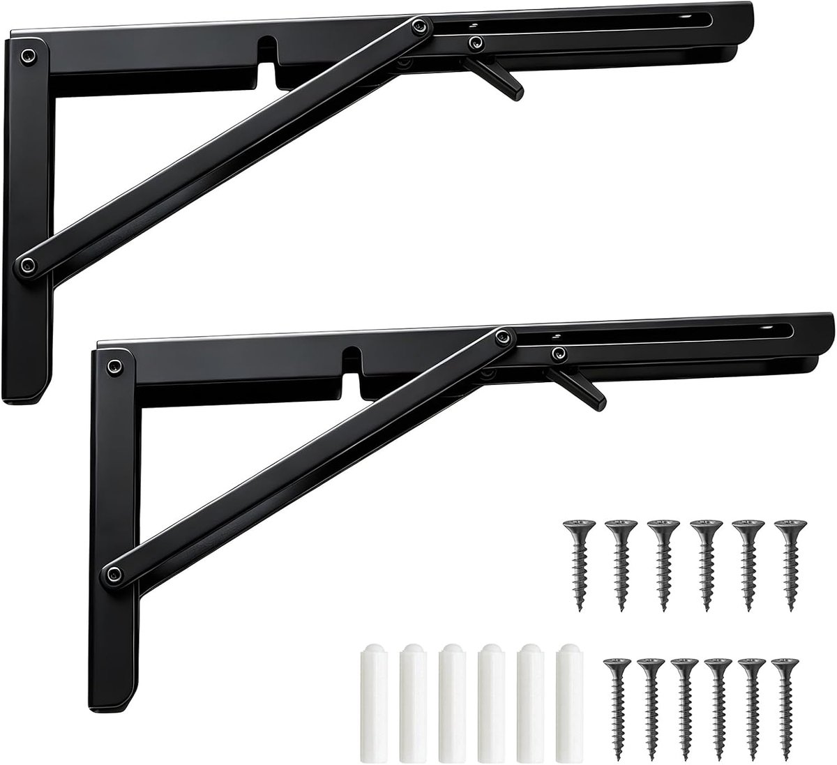 2 stuks opvouwbare plankbeugels Heavy Duty, muurbeugels voor planken, opvouwbare beugels, 90 graden metalen - ShopVlot