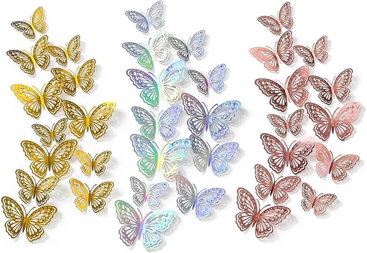 36 stuks 3D vlinder muurdecoratie, behang en stickers voor huisdecoratie, bruiloft, verjaardagsfeestje - ShopVlot