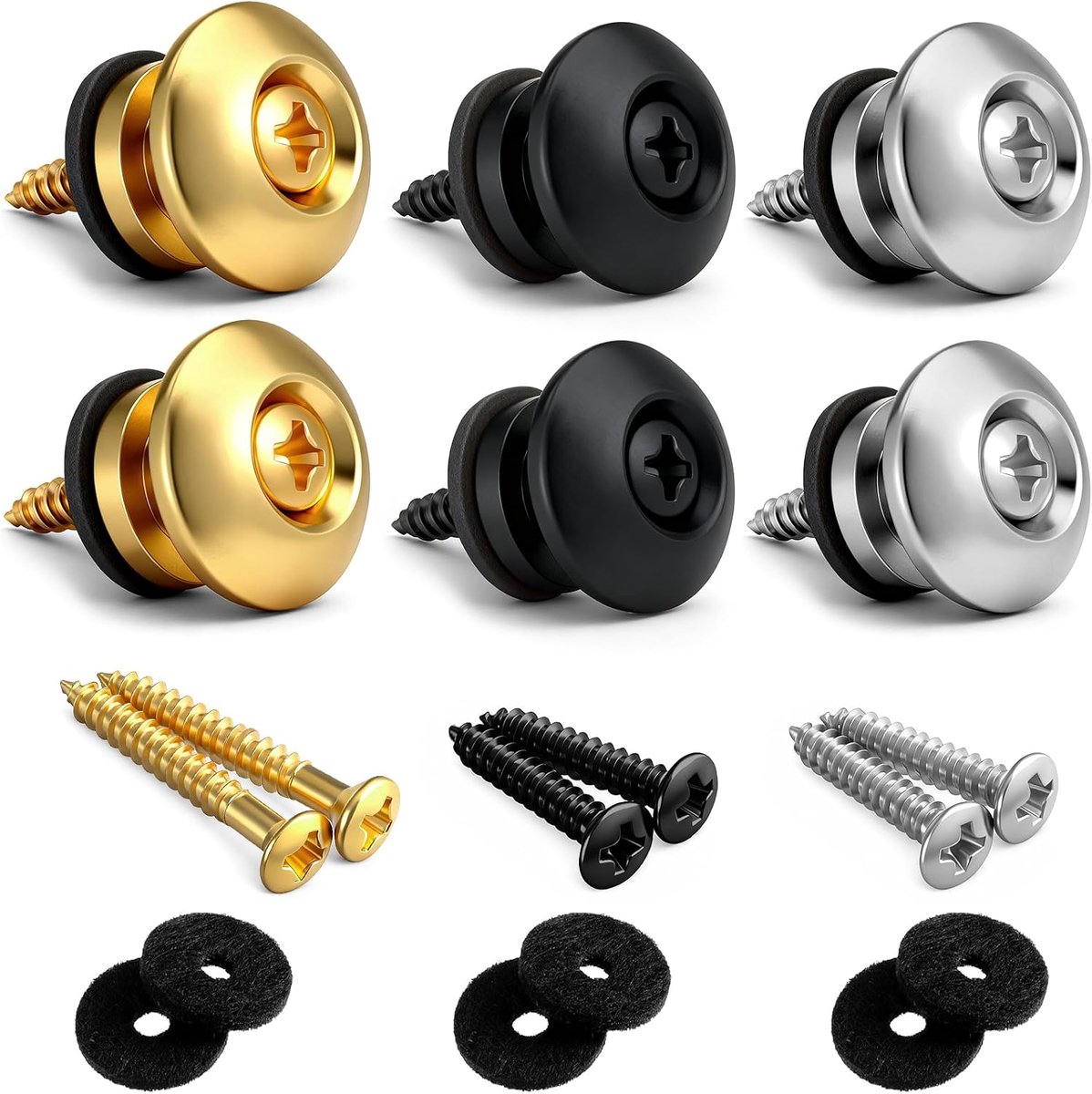 Skrfren Guitar Strap Knob, 6 Mushroom Shaped Guitar Buckles Made of Stainless Steel, Universal for Guitar, Bass and - ShopVlot