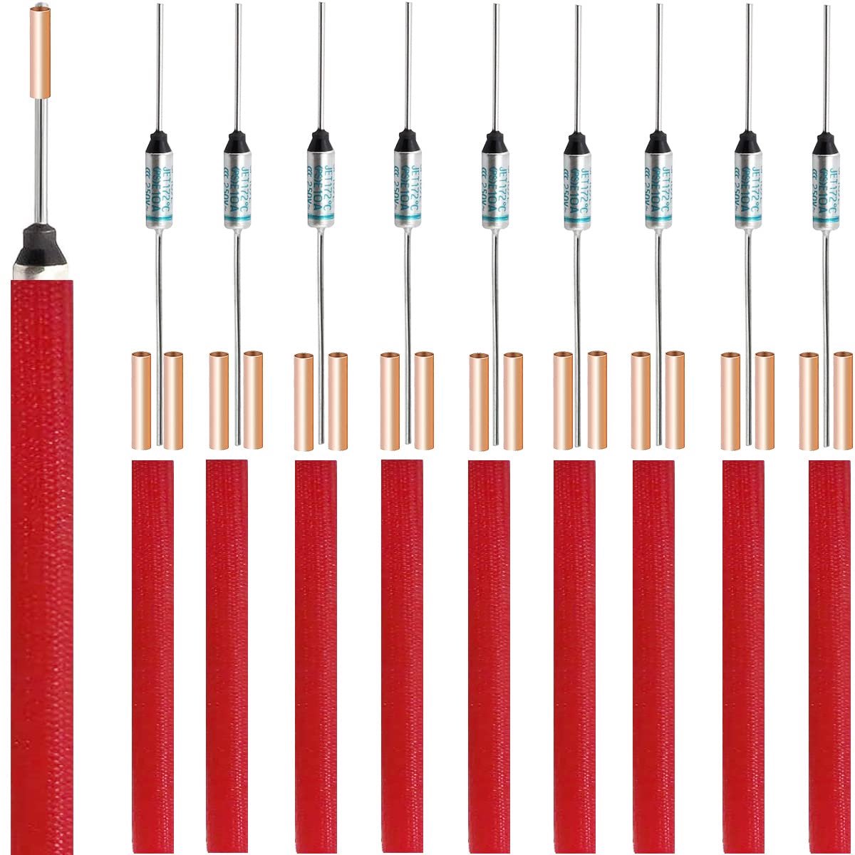 SnelShoppen - 10 Stuks SF169E Thermische Fuse 10A 250V Metalen Thermostaat 172 Graden Met Crimpklem GT-1 Siliconen Vezel Jasje Voor Huishoudelijke App