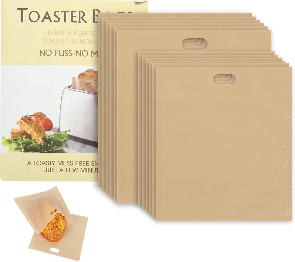24pcs Non-Stick Toasta Bags, 2 Sizes, Reusable Toastabags, Teflon Toaster Bags for Microwave, Grill or Baking - ShopVlot