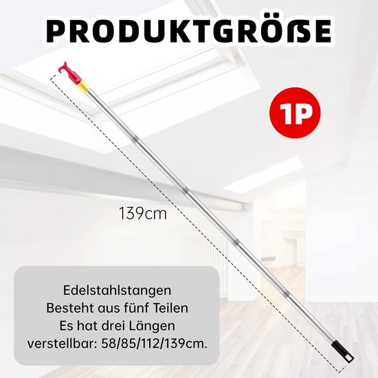 Skylight Stick Hook Rod for Attic Hook Floor Stairs - Floor Stair Tow Bar with Tie Rod, 5-Piece Rod Attic Hooks, 139 - ShopVlot — afbeelding 5