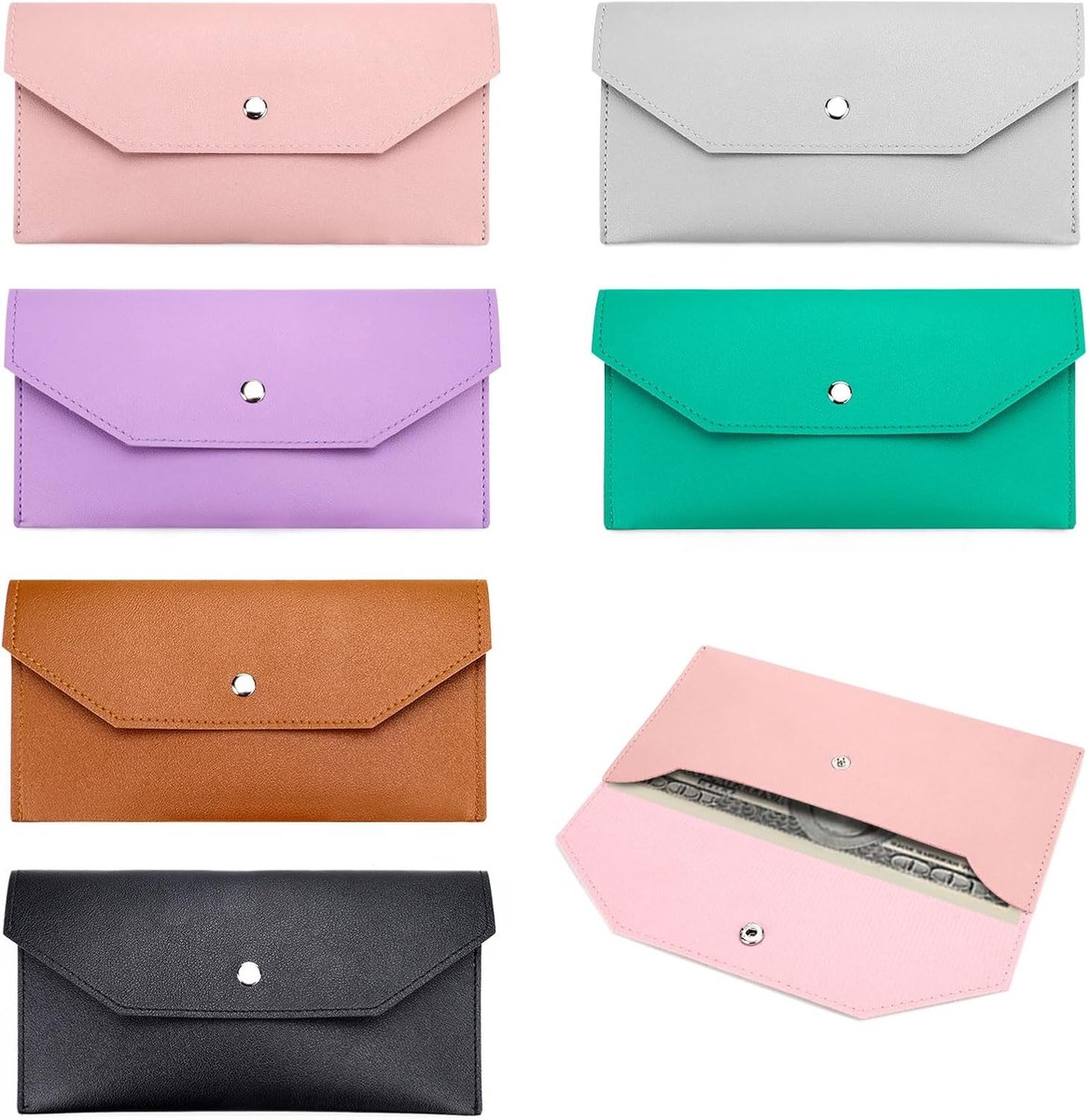 Pack of 6 Money Envelopes, Banknote Organizer, Reusable Faux Leather Bag, Slim Wallet for Saving Money, Receipts, Bills - ShopVlot