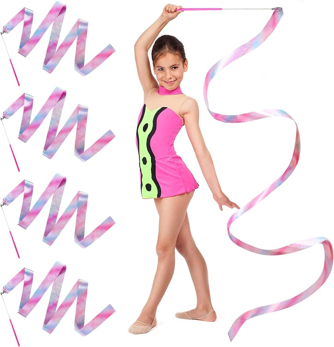 Gymnastics Ribbon with Bar Dance Ribbons 4pcs Sports Gymnastics Ribbon 2M Rainbow Swing Ribbon Dance Pennant for Girls - ShopVlot