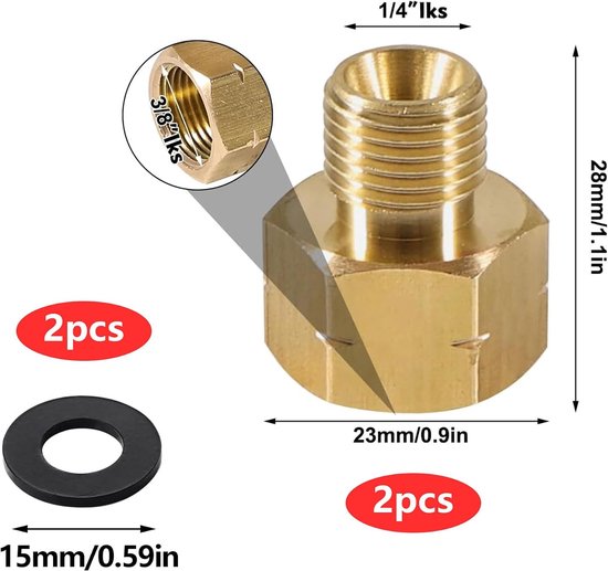2pcs Brass LPG Gas Adapters, Brass LPG Gas Adapter 3/8 inch IG x 1/4 inch AG lks, Gas Stove Fixtures Gas Hose - ShopVlot — afbeelding 5