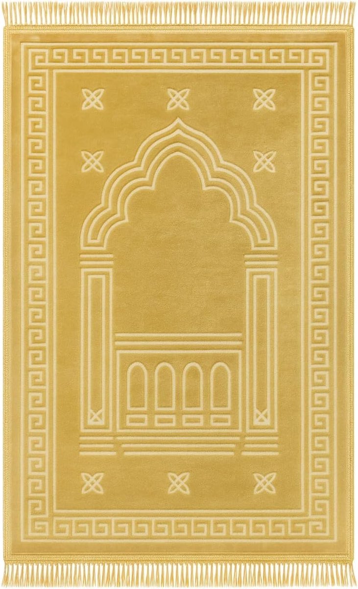 Islamic Prayer Rug Rectangular With Oriental Pattern And Fringes (Beige Design 5, NL- 70x110cm) - ShopVlot