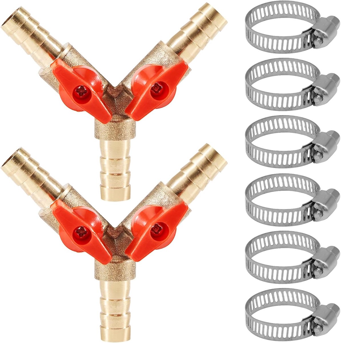 Pack of 2 3-Way Hose Connectors 10 mm Brass with Ball Valve Y Valve for Pipe Connectors Air Water Gas Shut-off Valve - ShopVlot