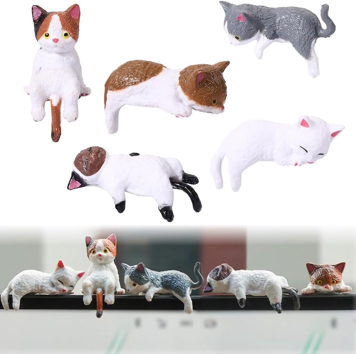 5 Pezzi Statuine Miniature Di Gatti Decorazione Per Car Decorazione Per Monitor Computer Carine Forme Di Gatto Resina - ShopVlot