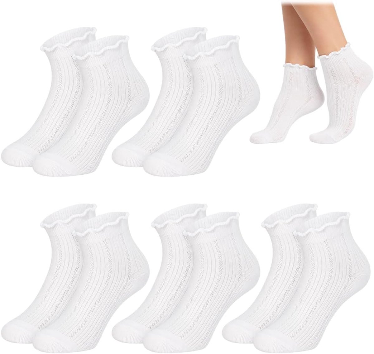 5 paar ruchesokken, voor vrouwen, meisjessport, ontspanning, één maat - ShopVlot