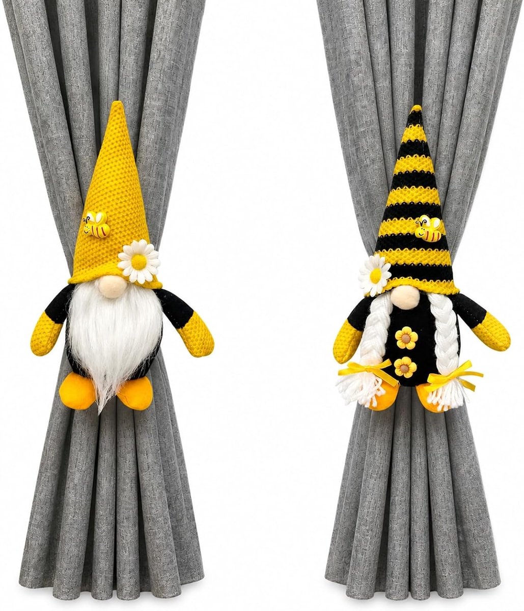 zomerdecoratie bijenkabouter gordijnhouders set van 2 madeliefje hommel gordijnbinders lente landelijke gordijnhouders - ShopVlot