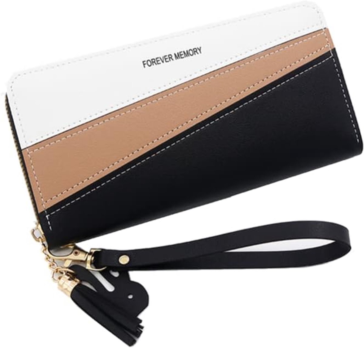 Simple Ladies Wallet Long Zipper Wallet Leather Color Matching Fashion Wallet Multi-Card Clutch (Color as Shown) - ShopVlot