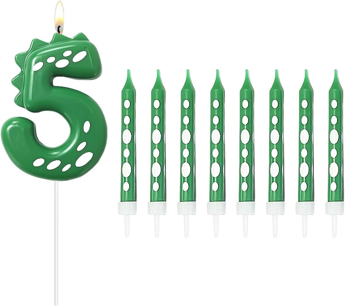 9 Pieces Green Candles, Dinosaur Number 5 Candles, Dinosaur Theme Decoration, Birthday Cake Candles, Children's - ShopVlot