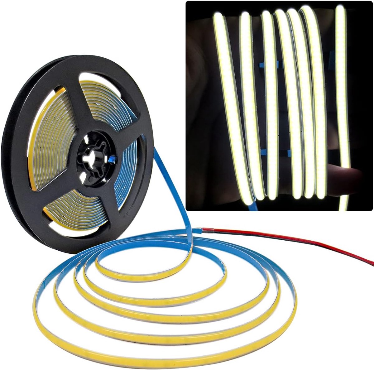 LED Strip COB 24V, 5mm Wide Ultra Thin LED Light Strip White 6000K 5M 480 LEDs/m total 2400 LEDs neon light strip - ShopVlot