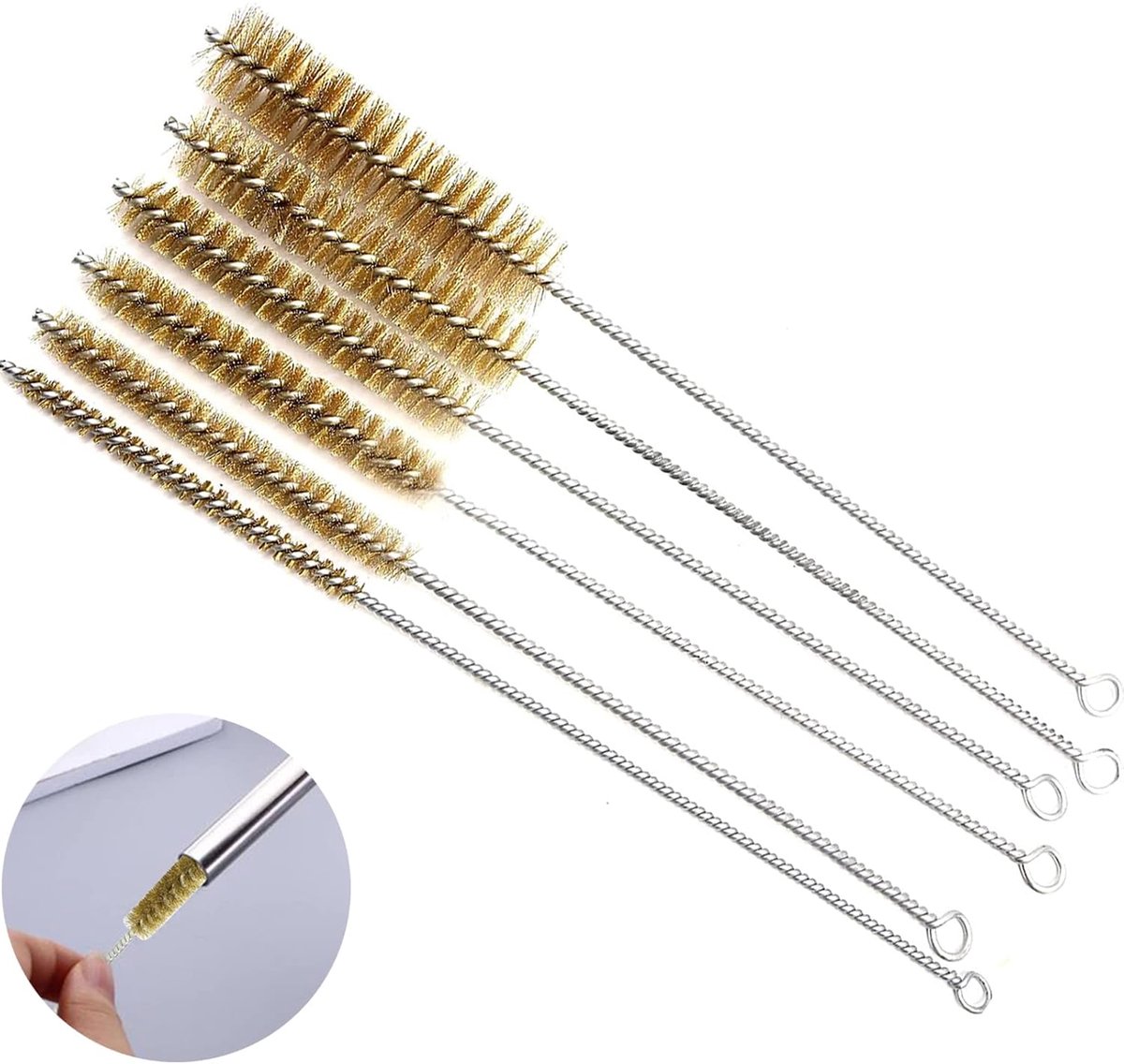 6 Pcs Brass Tube Cleaning Brushes, Wire Tube Brushes 8-25mm, Multifunctional Cleaning Set with Long Handle for Tube - ShopVlot