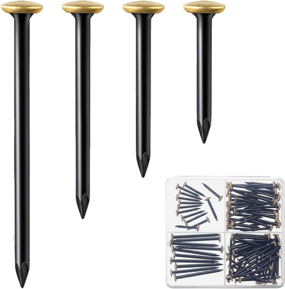120 stuks kopergecoate nagelset, versierde siernagels met goudkleurige koppen, incl. 4 maten (20 mm/25 mm/30 mm/40 - ShopVlot