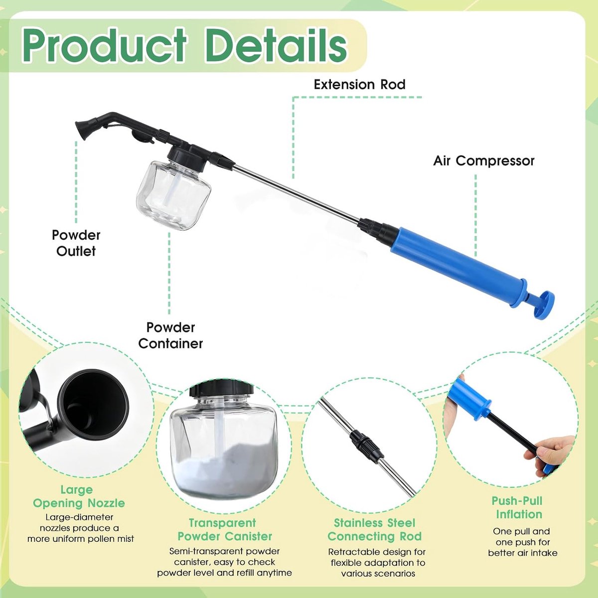 Kieselgoer Zerstäuber 41-95cm Kieselgoer Zerstäuber Powder Atomizer Adjustable Telescopic Rod Powder Atomizer 250ml - ShopVlot