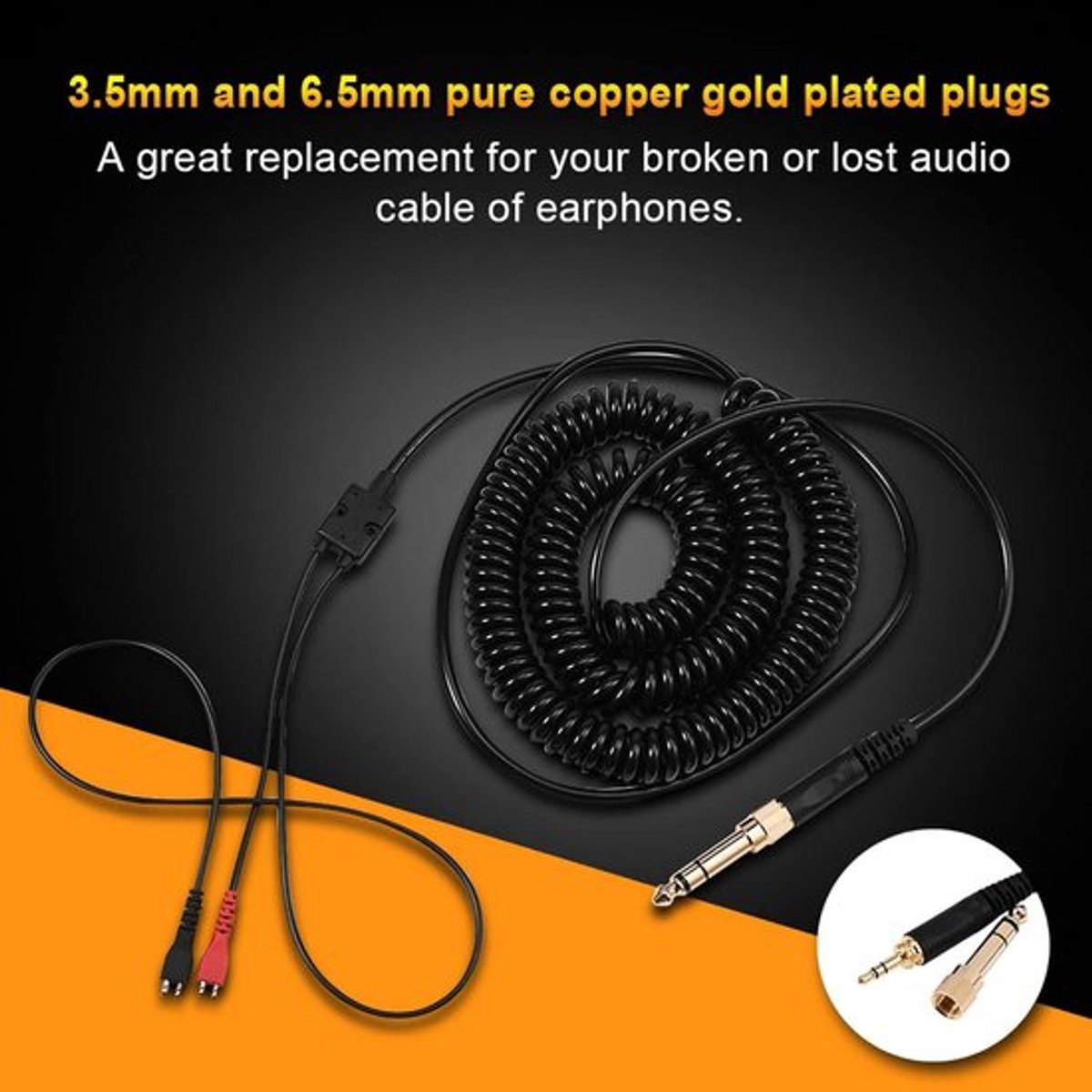 Vervanging Opgerolde Kabel voor Hoofdtelefoon - Zwart - Geschikt voor HD25 560 540 480 430