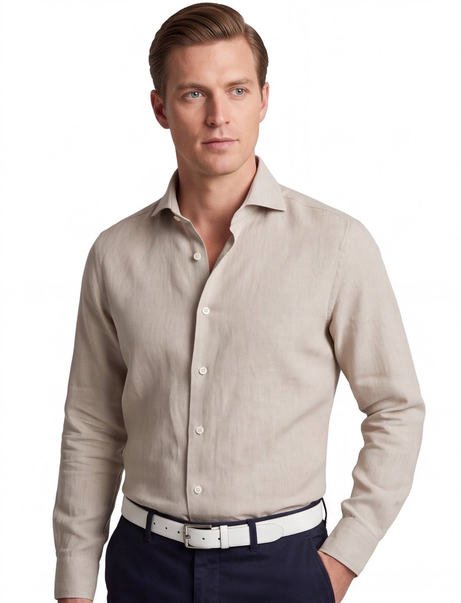 Overhemd John Miller beige katoen normale fit