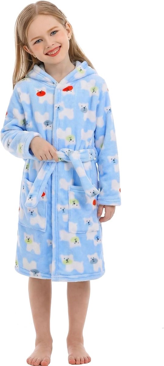 Unisex Baby Coral Fleece Hooded Dressing Gown Bathrobe Boys Girls Toddler Pajamas Sleepwear - ShopVlot