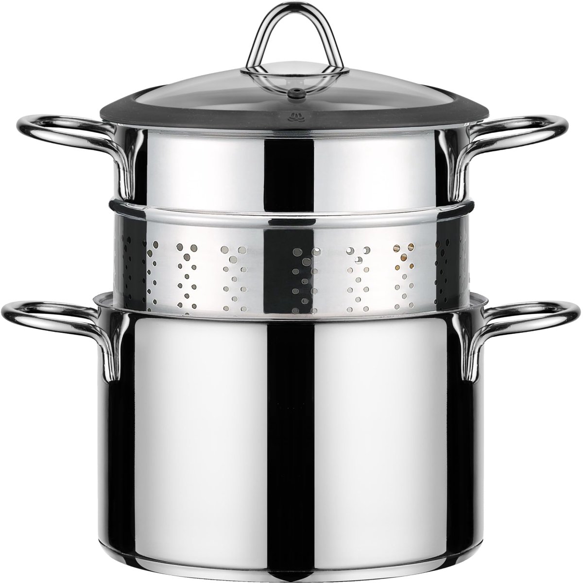 Inoxriv, Milano Pastakook, pastapan van roestvrij staal 18/10 met zeefmand en glazen deksel, diameter 22 cm, alle - ShopVlot