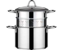 Inoxriv, Milano Pastakook, pastapan van roestvrij staal 18/10 met zeefmand en glazen deksel, diameter 22 cm, alle - ShopVlot
