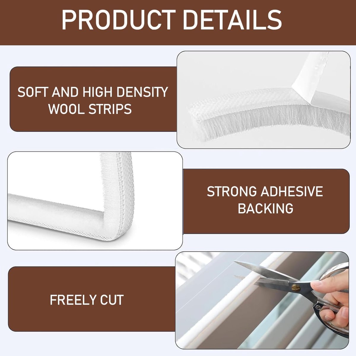 10 m tochtstrip voor deuren ramen, 9 mm (B) x 5 mm (T), borstel, weerstriptape, zelfklevende afdichtingsstrip, wit - ShopVlot