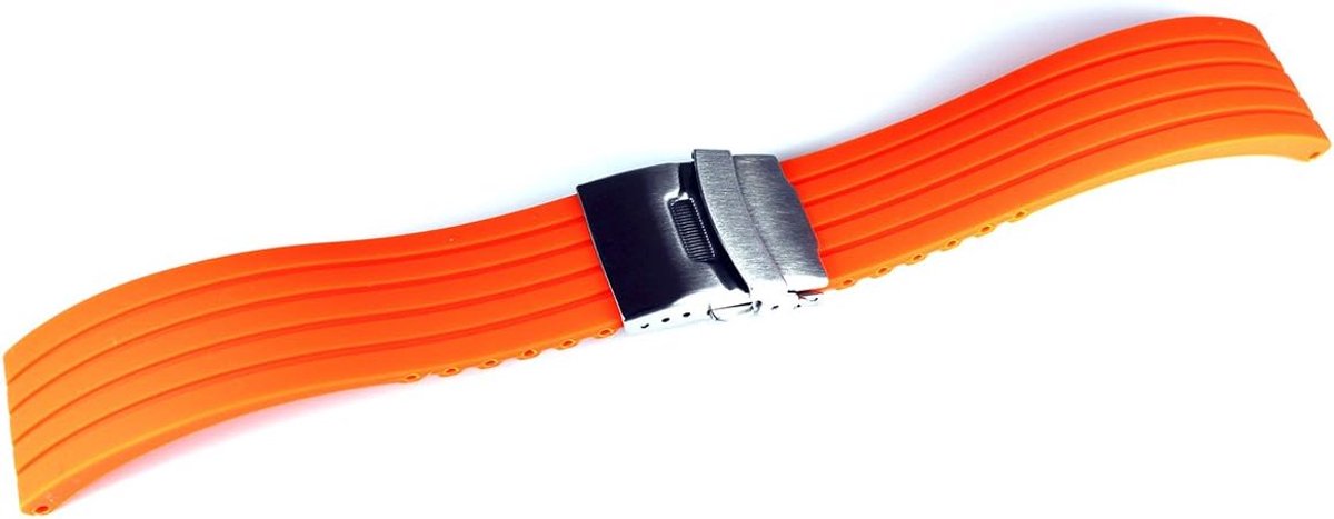 Sulla 22mm Orange Chew Hinge Silicone Bracelet Diver Diver with Stainless Steel Folding Clasp, Orange, 22mm, Straps. - ShopVlot