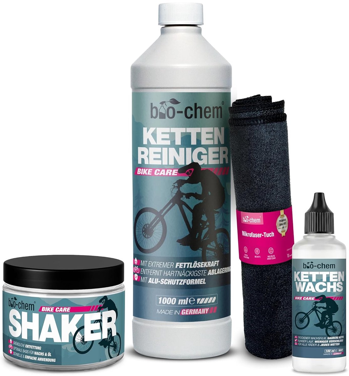 Bio-Chem - Waxing system for chains 4 products - Degreaser MTB 1L - Liquid wax for bicycle chain 100 ml - ShopVlot