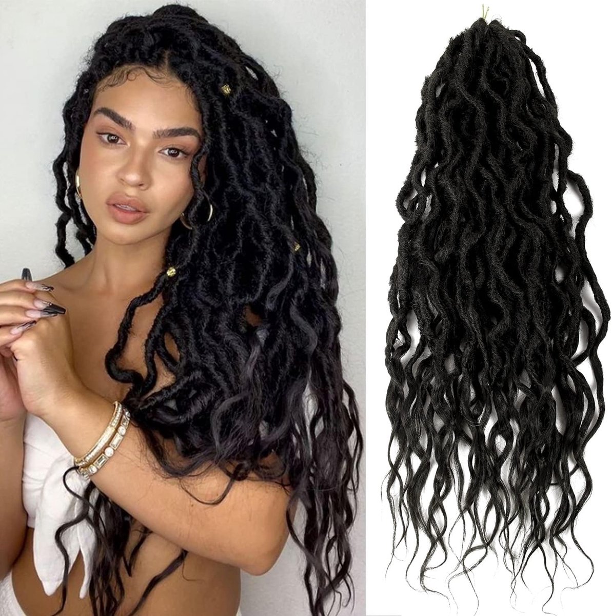 SOKU 6 Packs New Goddess Locs Fake Locs Wavy Crochet Hair, 26 Inches with Loose and Wavy Ends, Synthetic Braids - ShopVlot