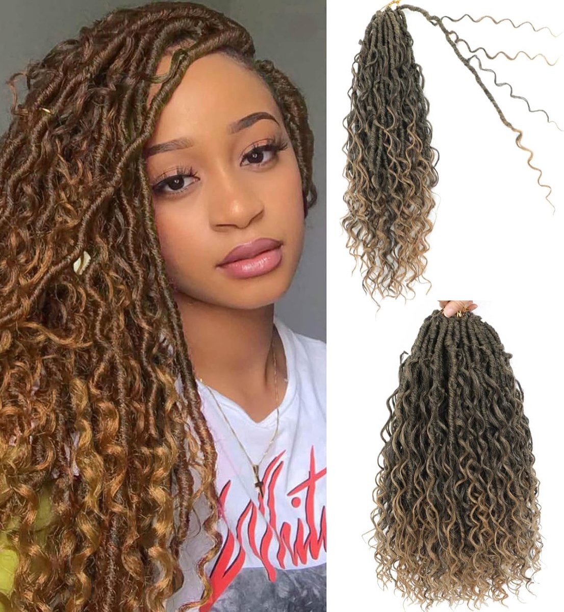 Goddess Locs Crochet Hair, 7 Pieces, 45 cm Boho Goddess Faux Locs Crochet Hair Pre-Tapped Boho Soft Locks Synthetic - ShopVlot